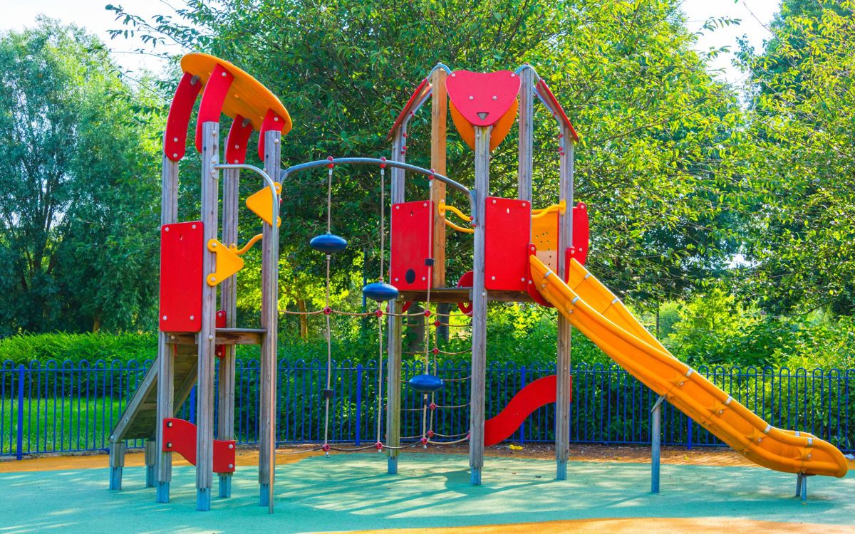 Play equipment including slide in Milton Keynes park