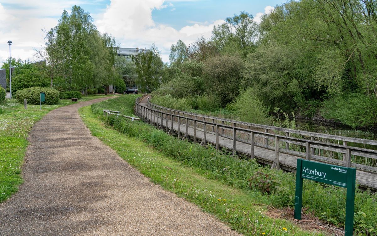 Boardwalk through Atterbury Park in Milton Keynes