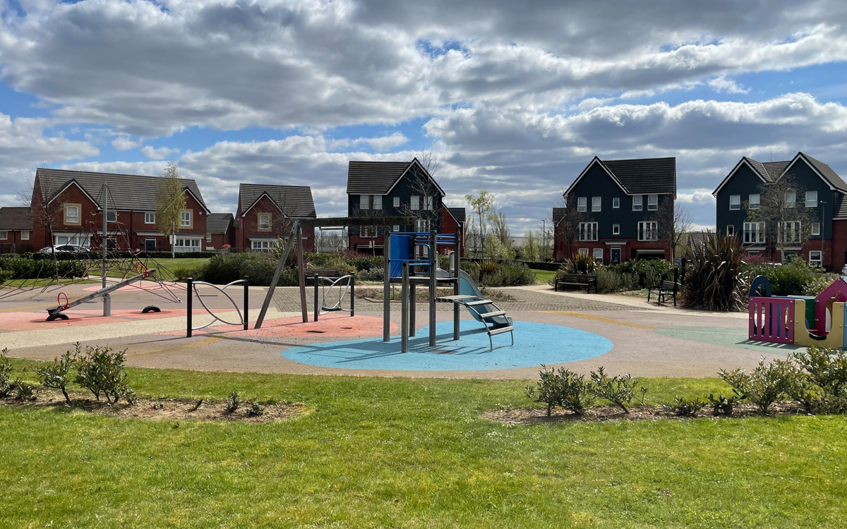 Play equipment surrounded by houses at Cranmore Circle, Broughton Brook.