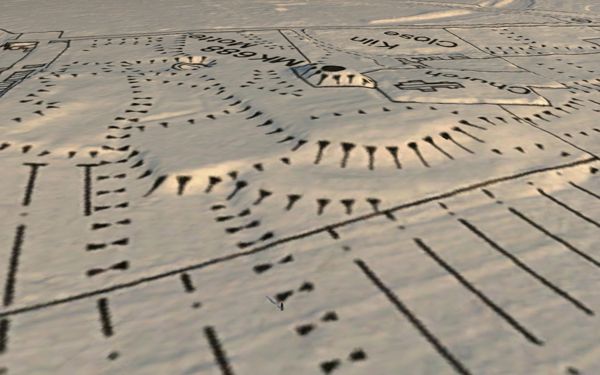 Map showing elevation of motte and bailey