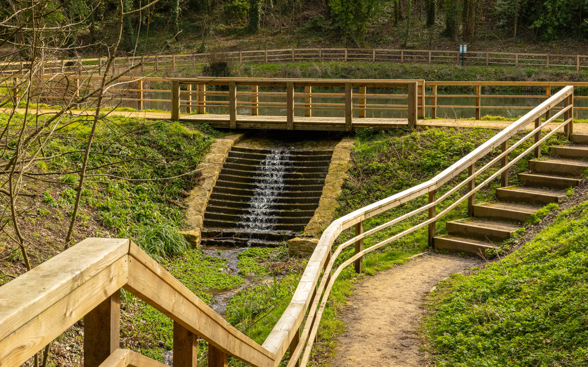 Grand Cascade and steps at Great Linford Manor Park.