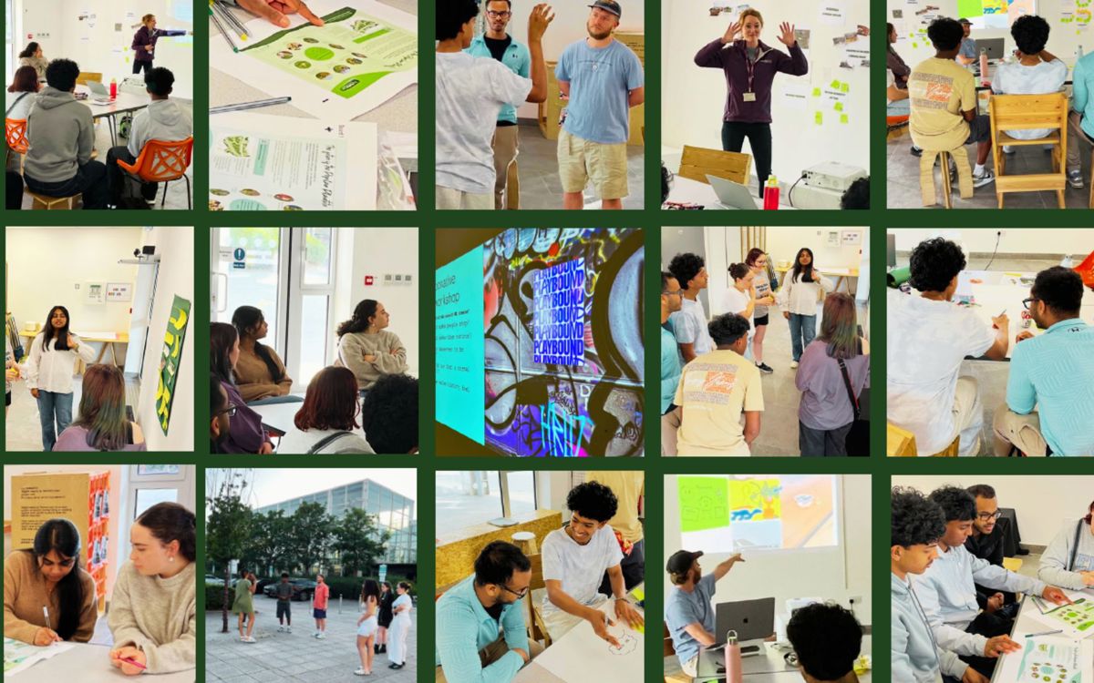 Multiple photos showing young people and Parks Trust staff workshopping at tables