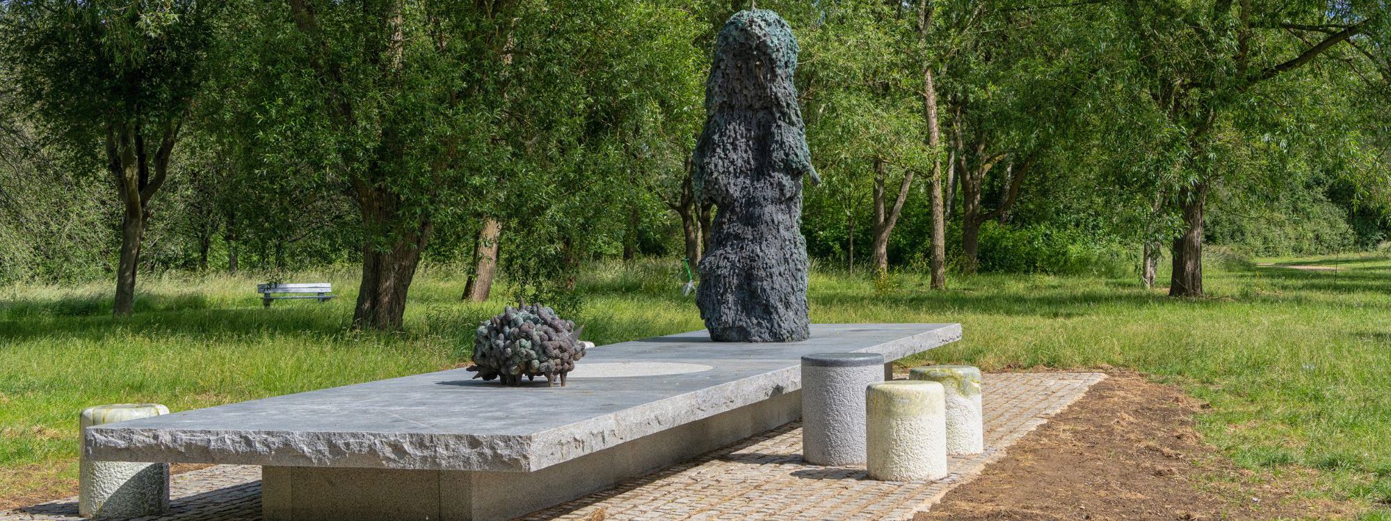 Art sculpture made from bronze, granite and marble