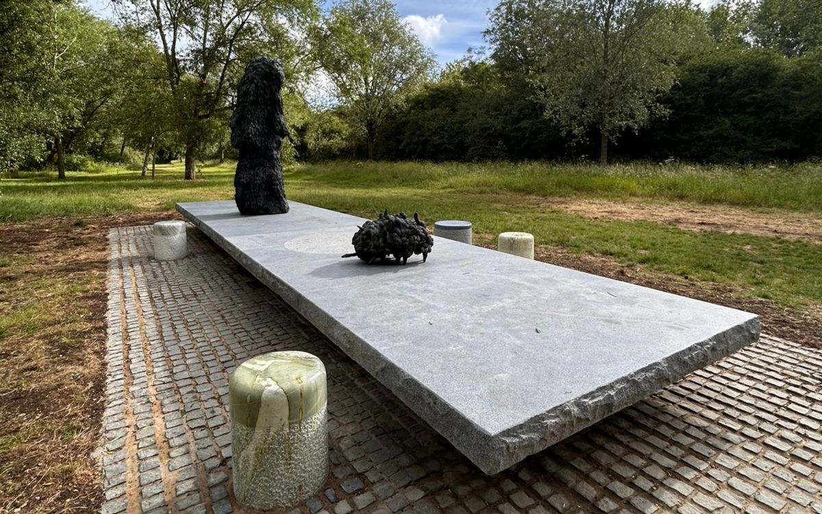 Art sculpture made from bronze, granite and marble