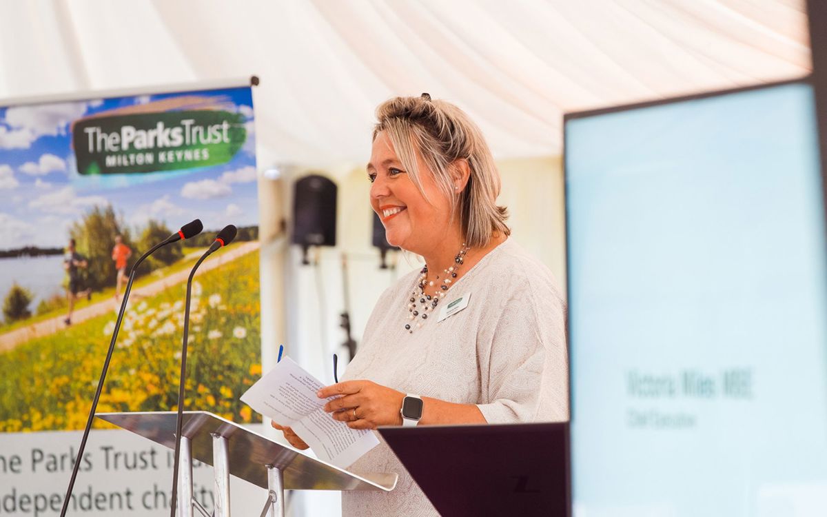 Victoria Miles speaking at The Parks Trust event