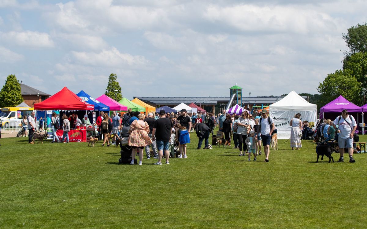 Gazebo stalls at event at Willen Lake in Milton Keynes