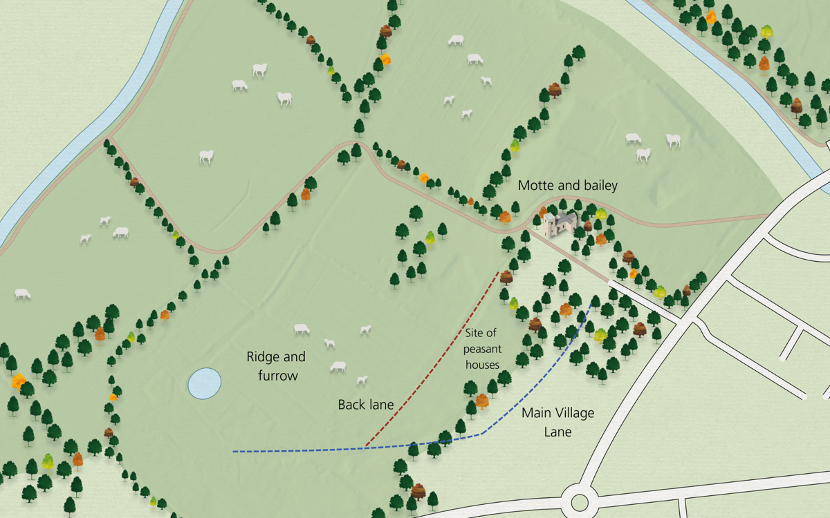 Map of Wolverton Village showing earthworks