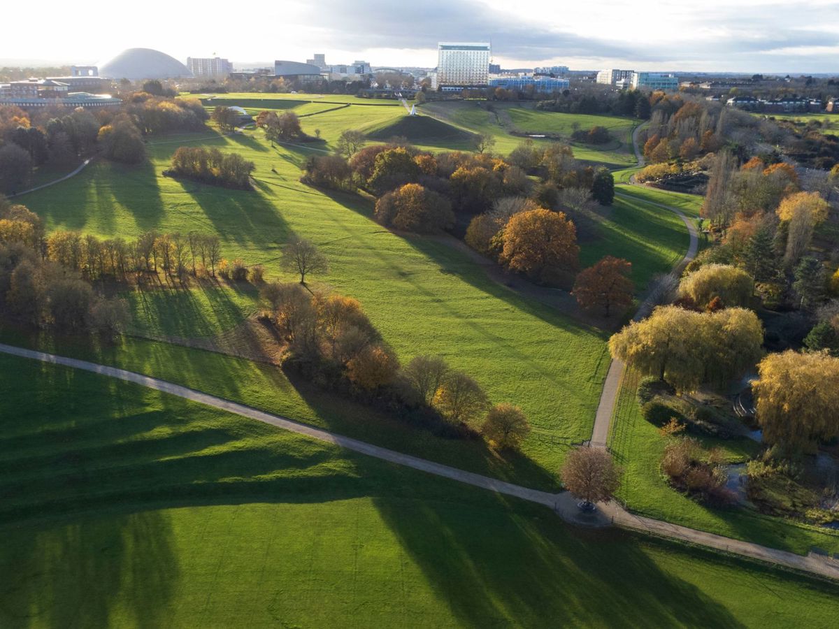 Autumnal Campbell Park Drone Shot looking towards Central Milton Keynes