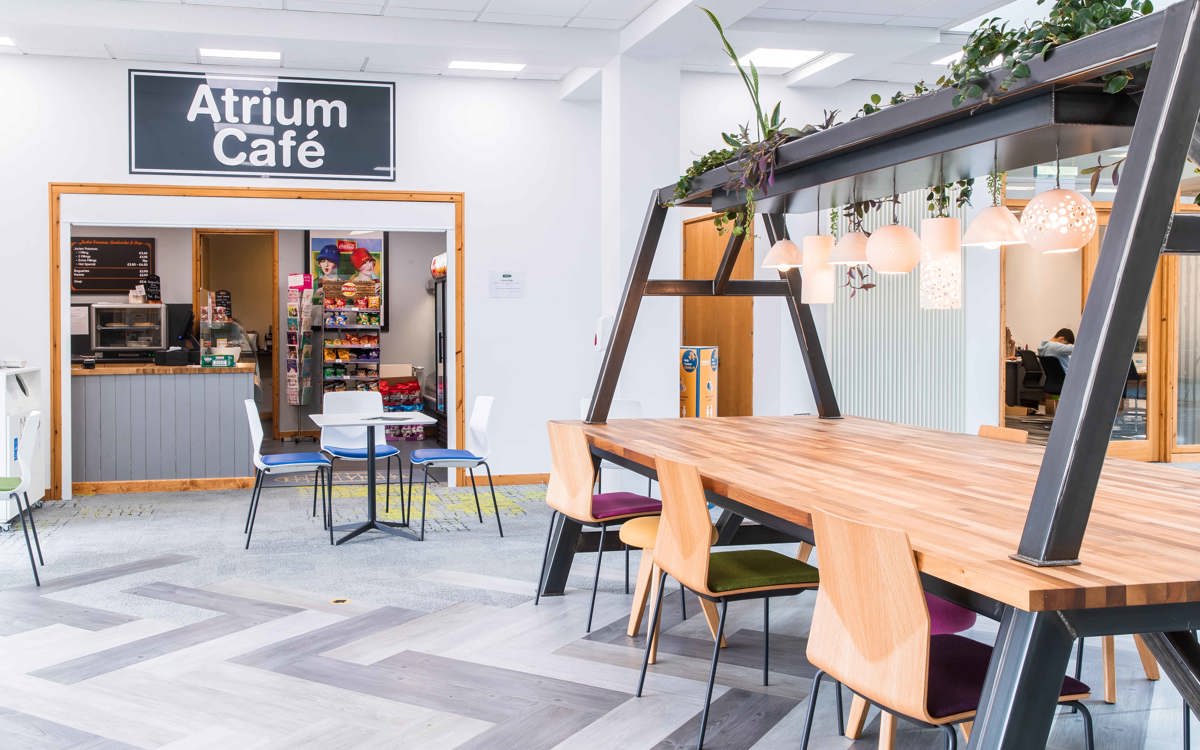 Entrance to the Atrium Cafe and communal seating area