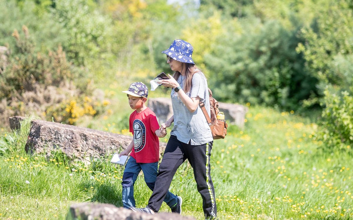 Parent and child walking in the park