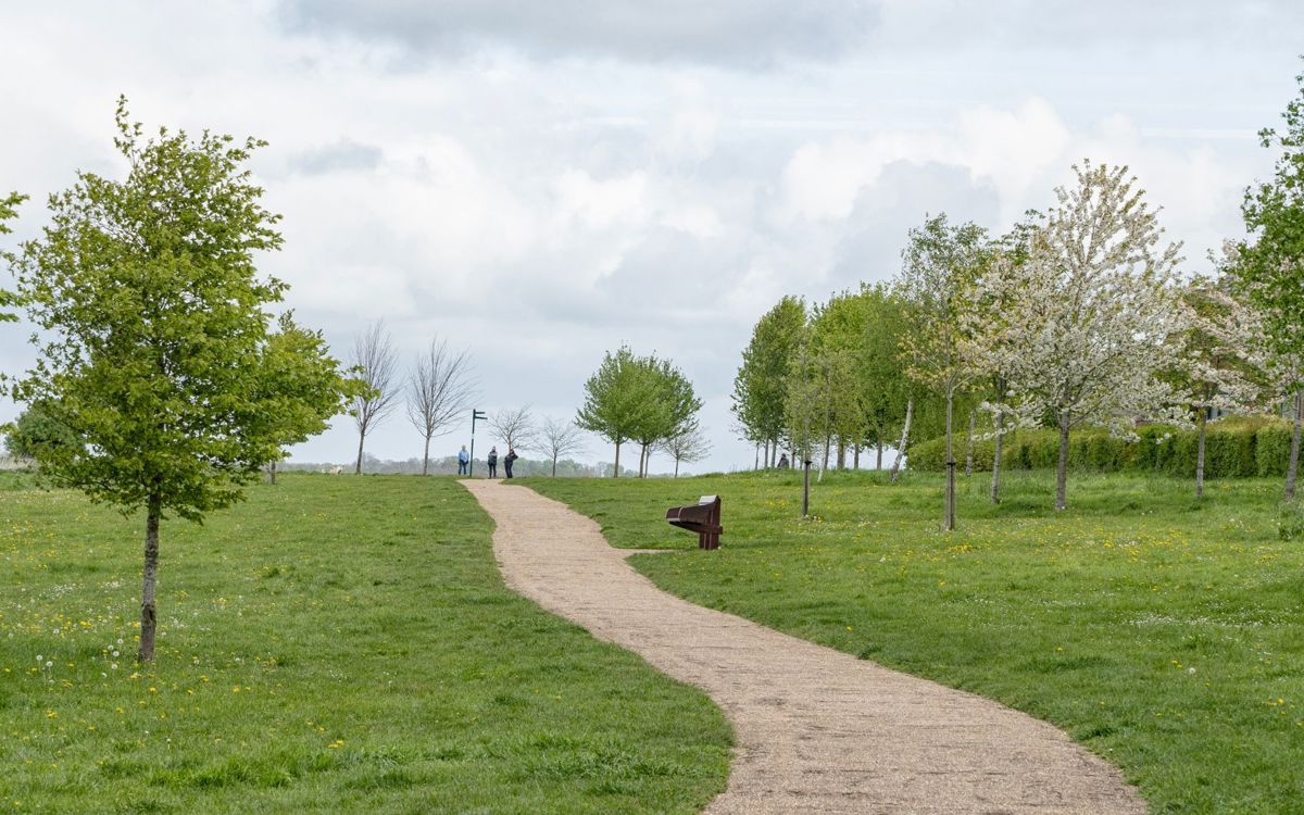 View of pathway through Stanton Low Park in Milton Keynes