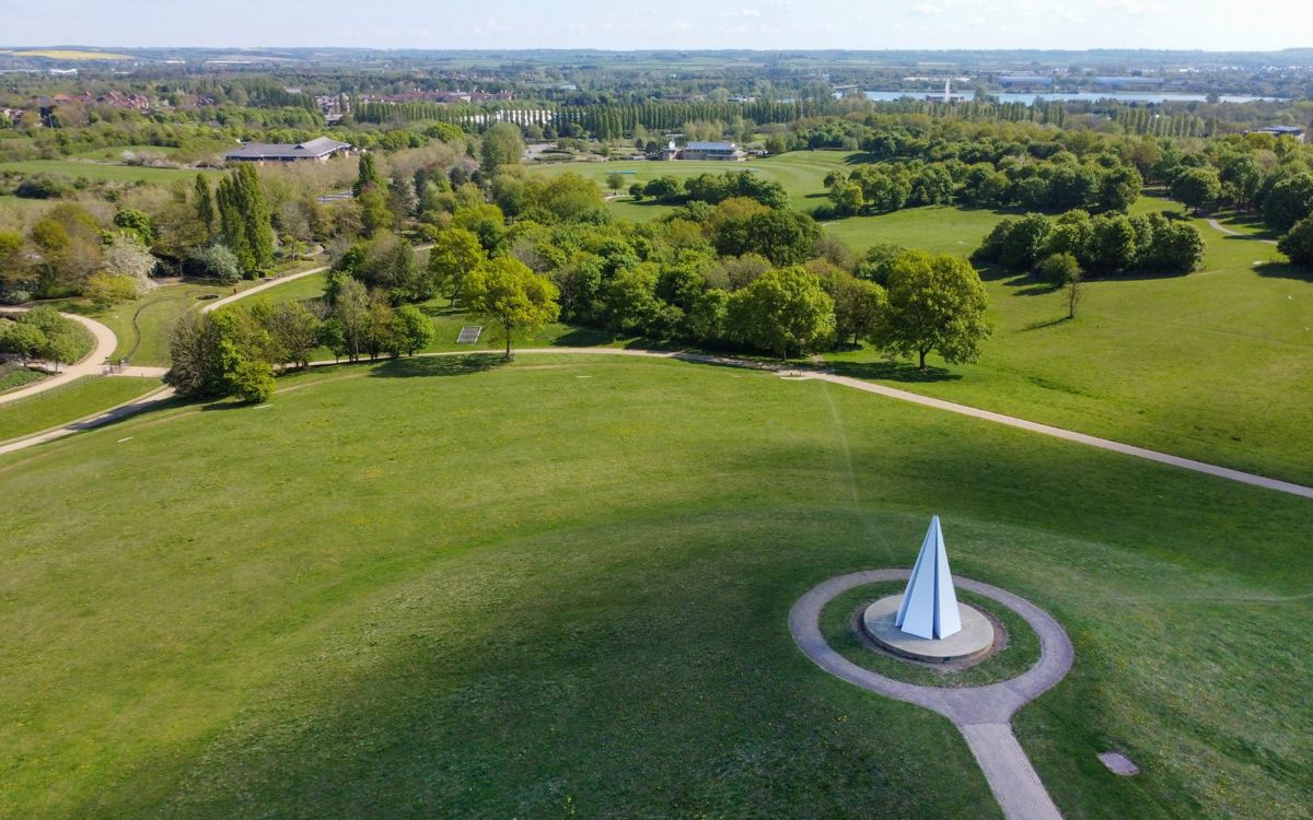 Drone view across Campbell Park in Milton Keynes