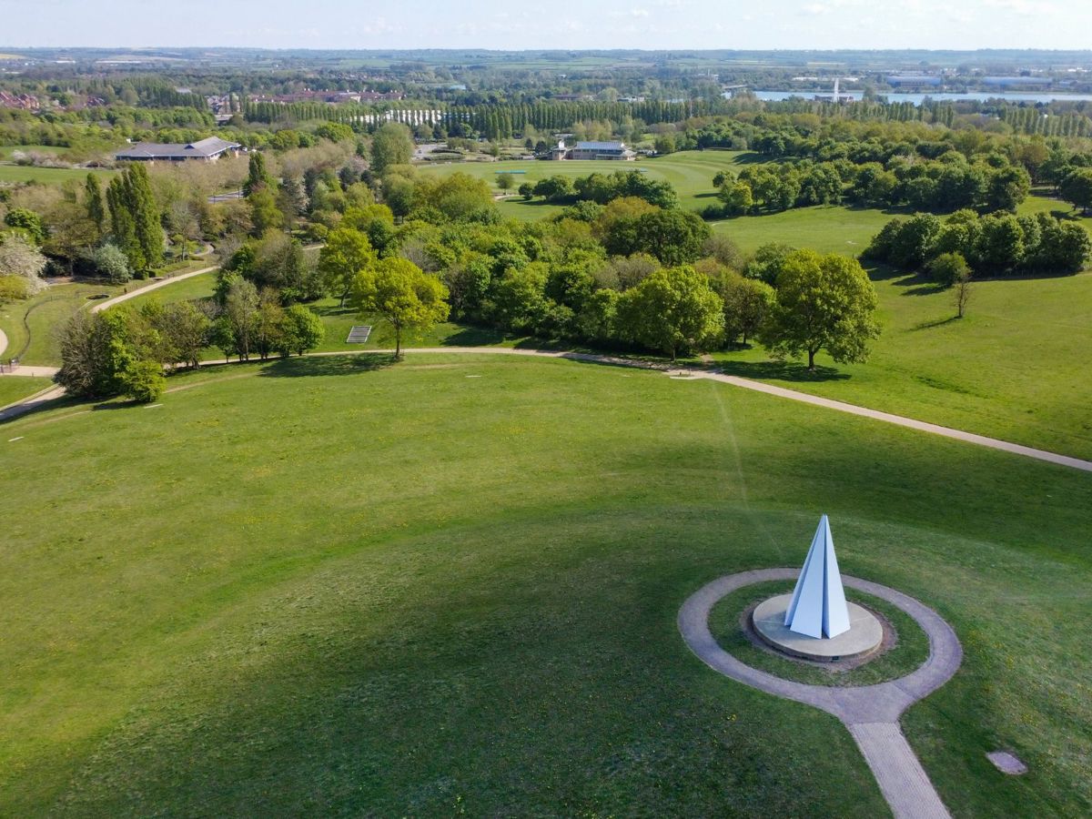 Drone view across Campbell Park in Milton Keynes