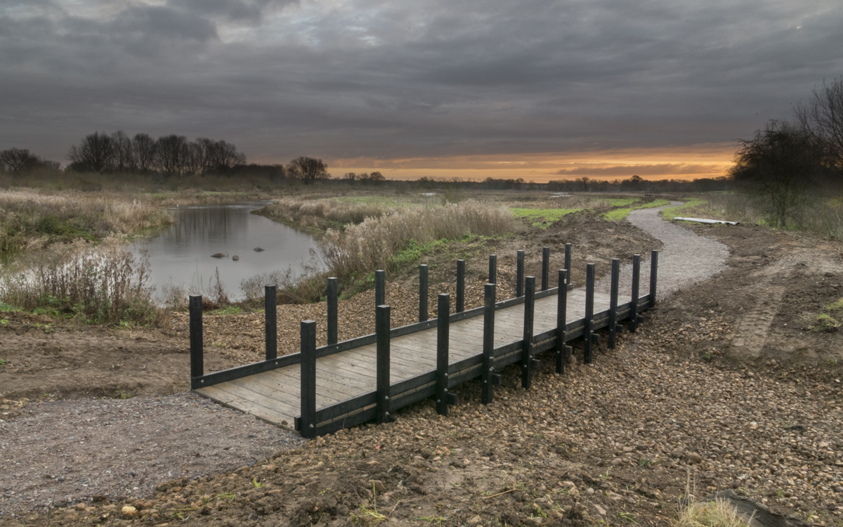 A boardwalk surrounded by ponds in a nature reserve