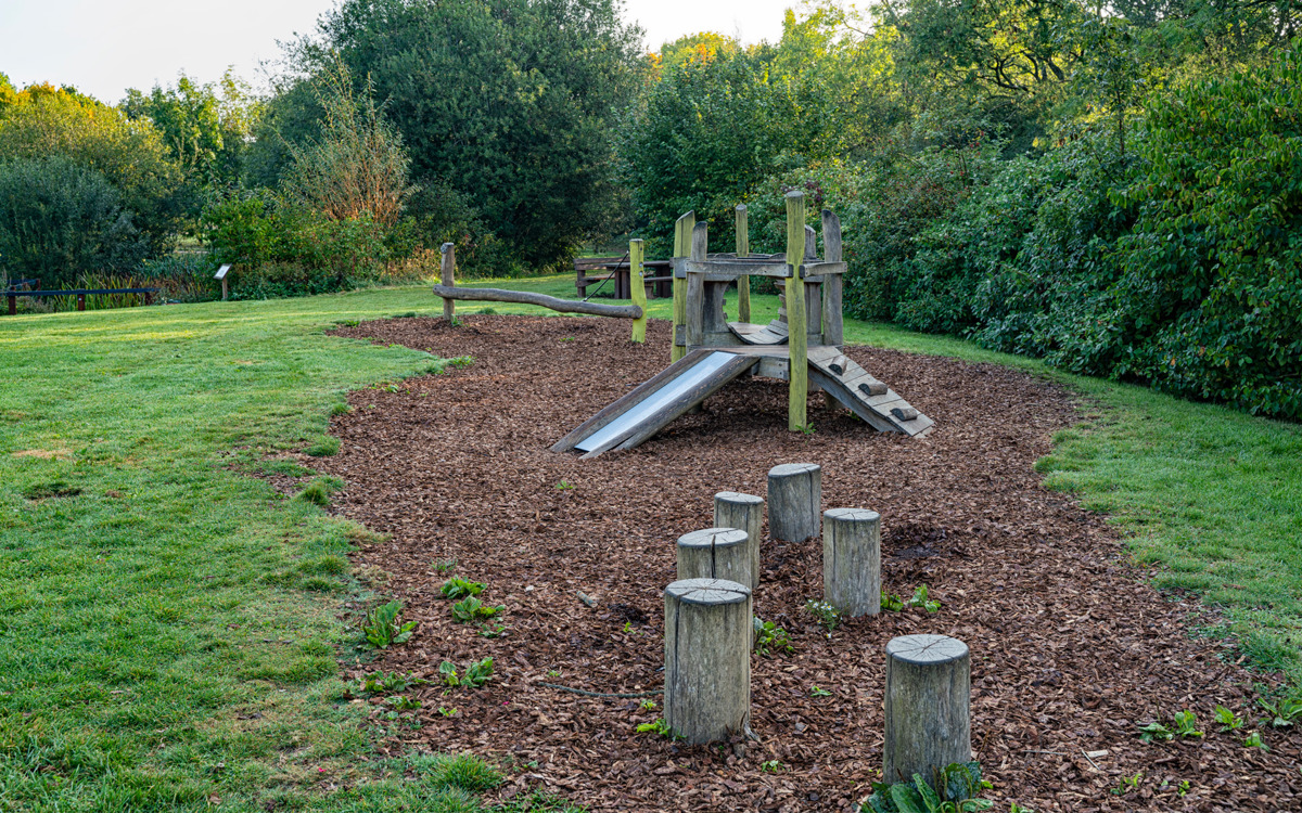 Timber play area at Howe Park Wood.