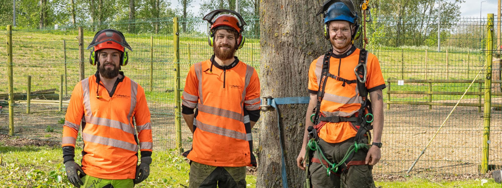 Directs work team stood by tree