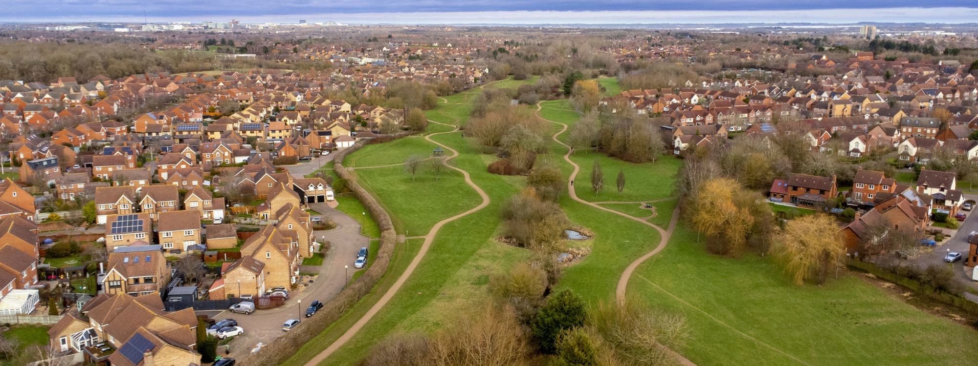 Drone photo of trees along Tattenhoe Valley Park