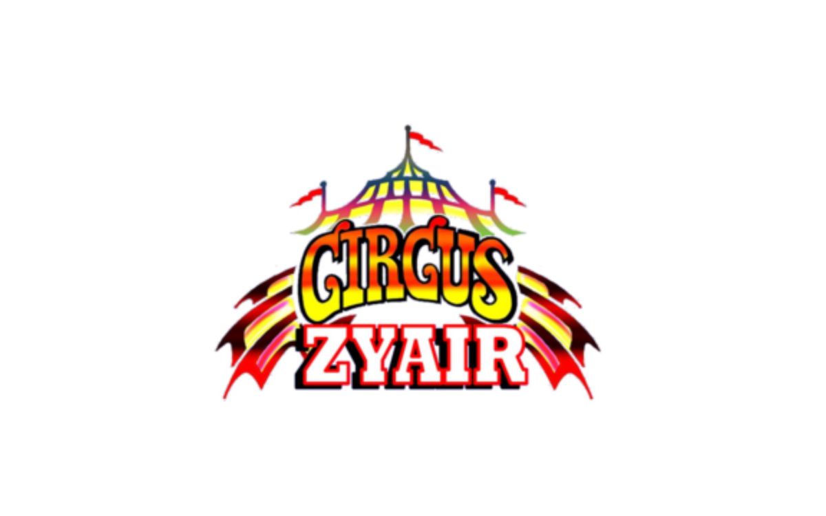 Yellow and red circus tent logo for Circus Zyair